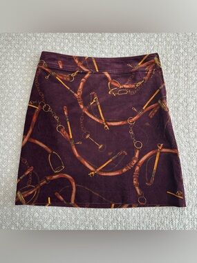 TALBOTS Corduroy Horse Bit Equestrian Mini Skirt Preppy Classic Burgundy Size 8